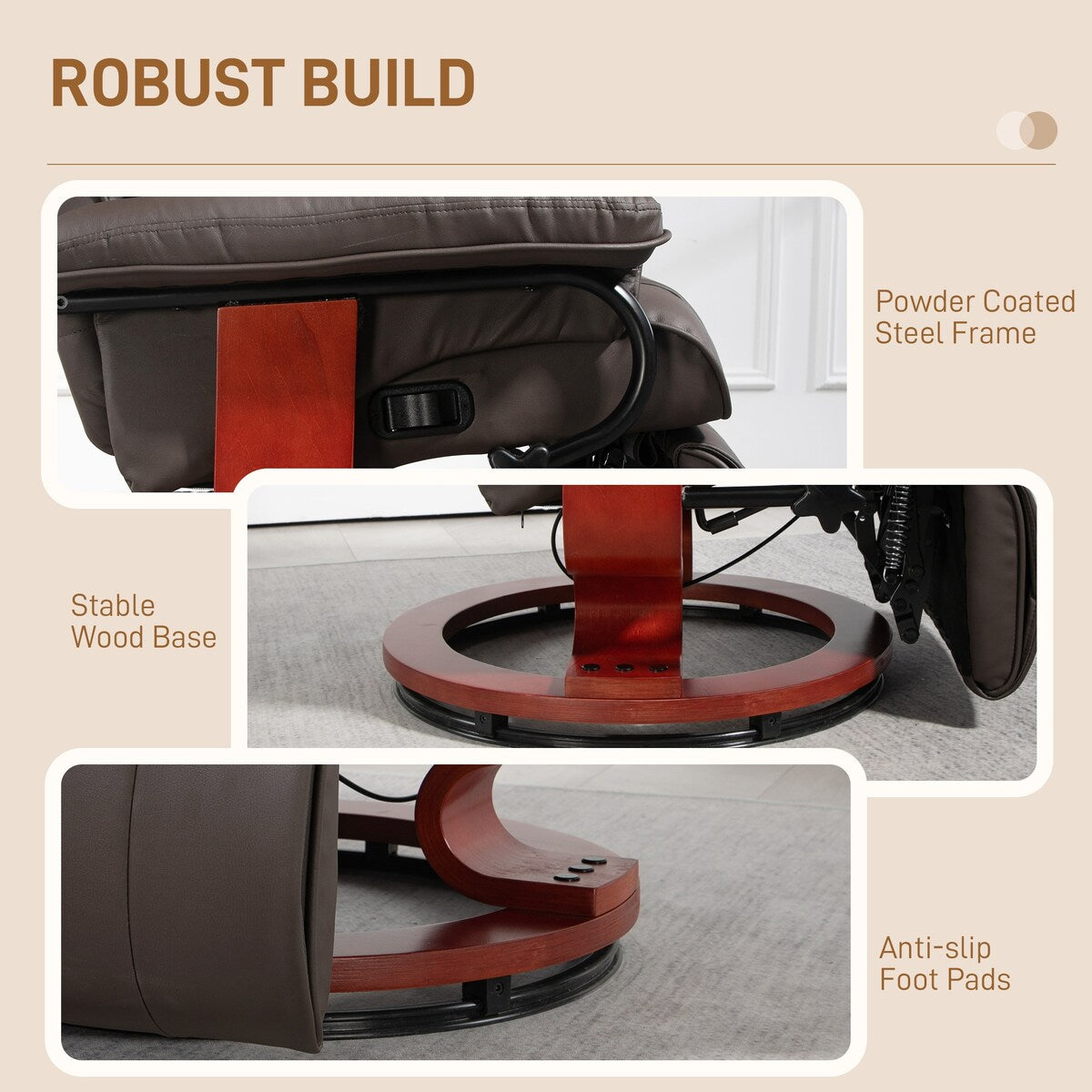 Fauteuil inclinable pivotant HOMCOM, fauteuil inclinable en cuir synthétique pour salon, canapé inclinable moderne avec repose-pieds