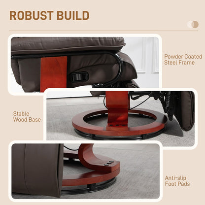 Fauteuil inclinable pivotant HOMCOM, fauteuil inclinable en cuir synthétique pour salon, canapé inclinable moderne avec repose-pieds