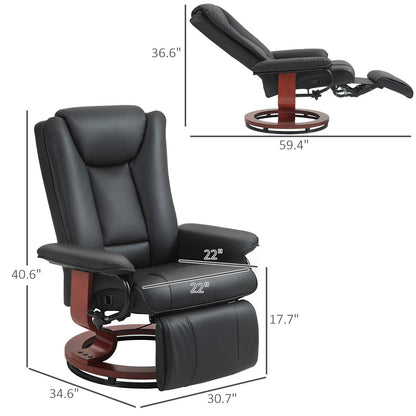 Fauteuil inclinable pivotant HOMCOM, fauteuil inclinable en cuir synthétique pour salon, canapé inclinable moderne avec repose-pieds