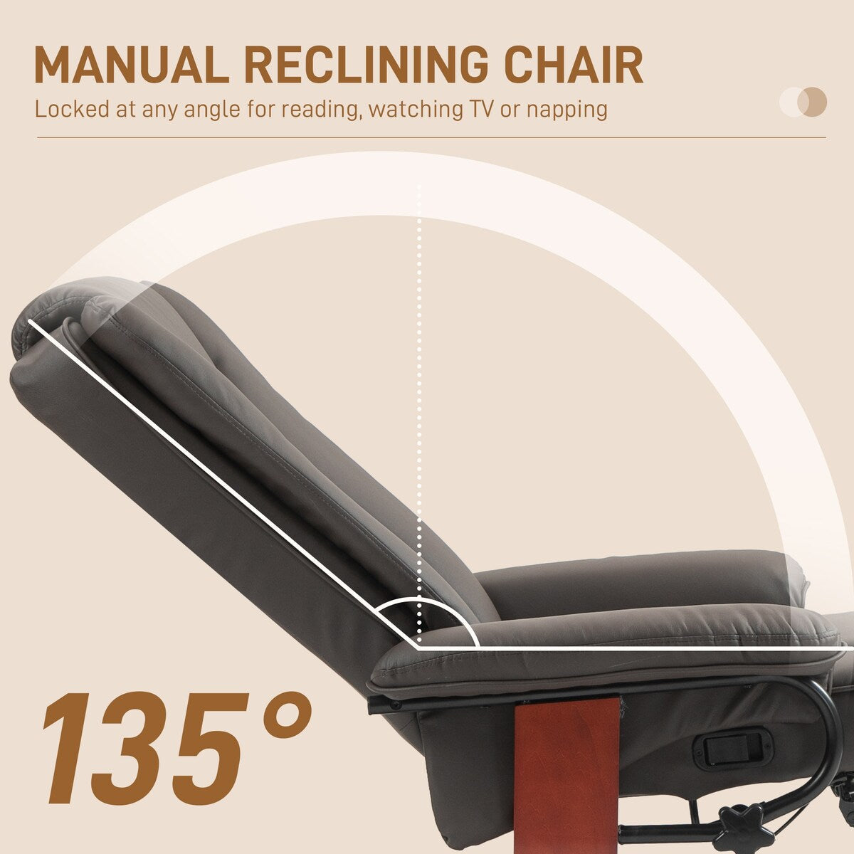 Fauteuil inclinable pivotant HOMCOM, fauteuil inclinable en cuir synthétique pour salon, canapé inclinable moderne avec repose-pieds