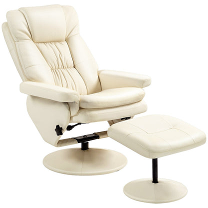 Fauteuil inclinable pivotant HOMCOM avec repose-pieds, similicuir et base enveloppée, blanc crème