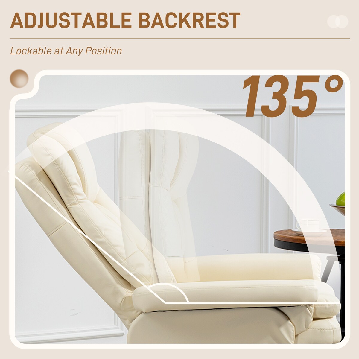 Fauteuil inclinable pivotant HOMCOM avec repose-pieds, similicuir et base enveloppée, blanc crème