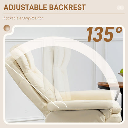 Fauteuil inclinable pivotant HOMCOM avec repose-pieds, similicuir et base enveloppée, blanc crème