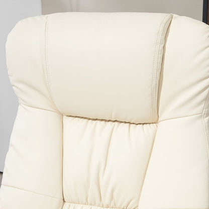 Fauteuil inclinable pivotant HOMCOM avec repose-pieds, similicuir et base enveloppée, blanc crème