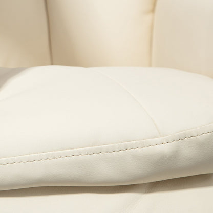 Fauteuil inclinable pivotant HOMCOM avec repose-pieds, similicuir et base enveloppée, blanc crème