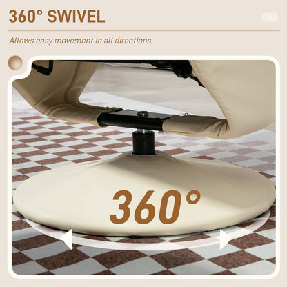 Fauteuil inclinable pivotant HOMCOM avec repose-pieds, similicuir et base enveloppée, blanc crème