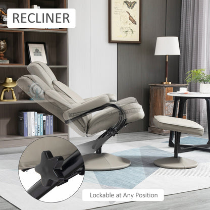 Fauteuil inclinable pivotant HOMCOM, fauteuil manuel en cuir PU avec repose-pieds ottoman pour salon, bureau, chambre