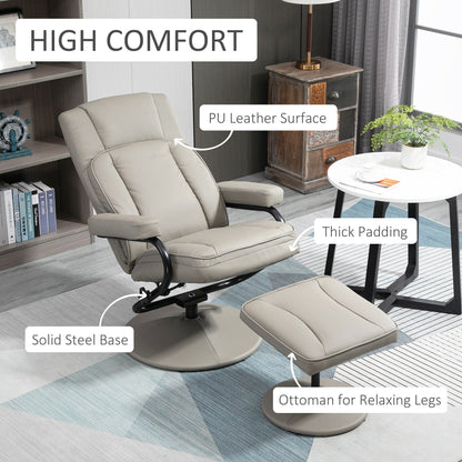 Fauteuil inclinable pivotant HOMCOM, fauteuil manuel en cuir PU avec repose-pieds ottoman pour salon, bureau, chambre
