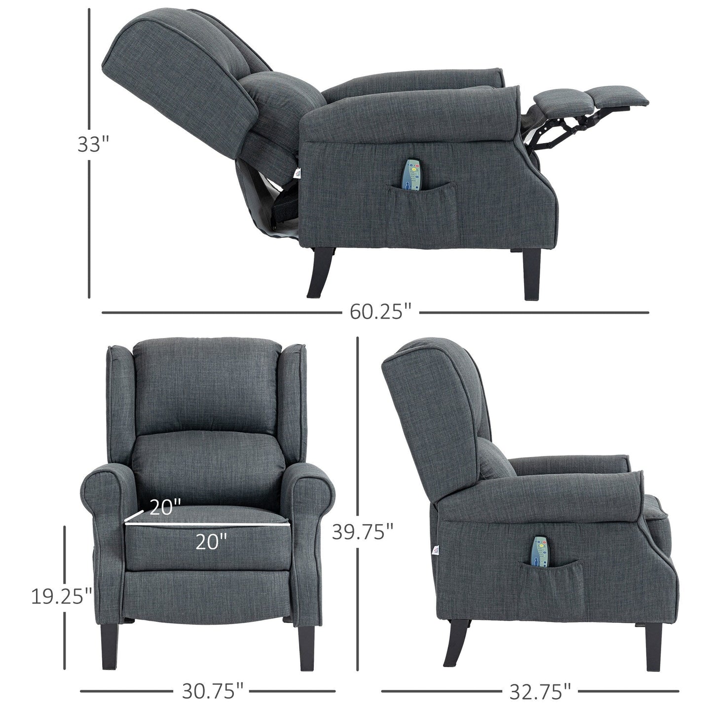 Fauteuil de massage vibrant et chauffant HOMCOM, canapé d'appoint rembourré, fauteuil inclinable de massage avec télécommande