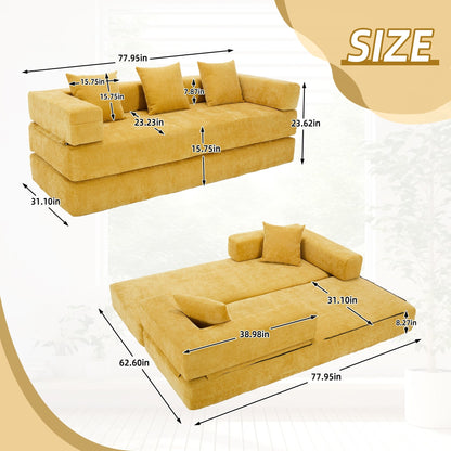 HOMEFUN Canapé-lit convertible pliable en mousse à mémoire de forme avec coussins et revêtement en chenille pour le salon