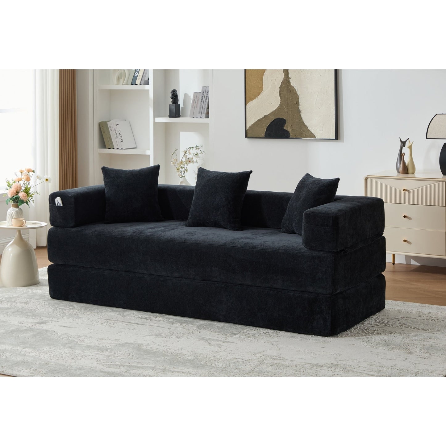 HOMEFUN Canapé-lit convertible pliable en mousse à mémoire de forme avec coussins et revêtement en chenille pour le salon