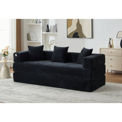 HOMEFUN Canapé-lit convertible pliable en mousse à mémoire de forme avec coussins et revêtement en chenille pour le salon