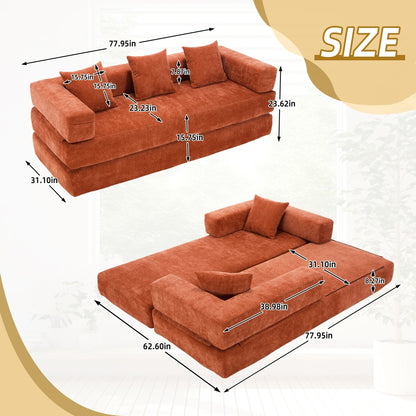 HOMEFUN Canapé-lit convertible pliable en mousse à mémoire de forme avec coussins et revêtement en chenille pour le salon