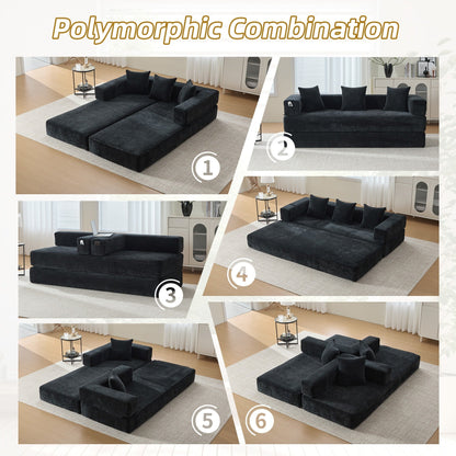 HOMEFUN Canapé-lit convertible pliable en mousse à mémoire de forme avec coussins et revêtement en chenille pour le salon