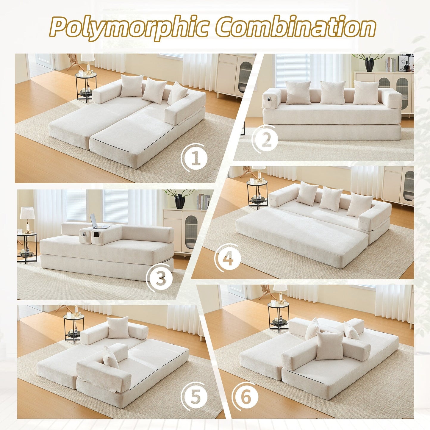 HOMEFUN Canapé-lit convertible pliable en mousse à mémoire de forme avec coussins et revêtement en chenille pour le salon