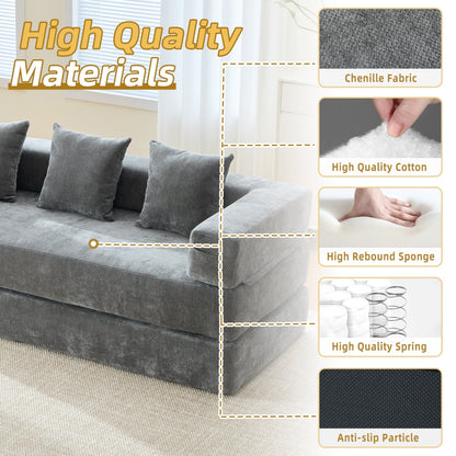 HOMEFUN Canapé-lit convertible pliable en mousse à mémoire de forme avec coussins et revêtement en chenille pour le salon