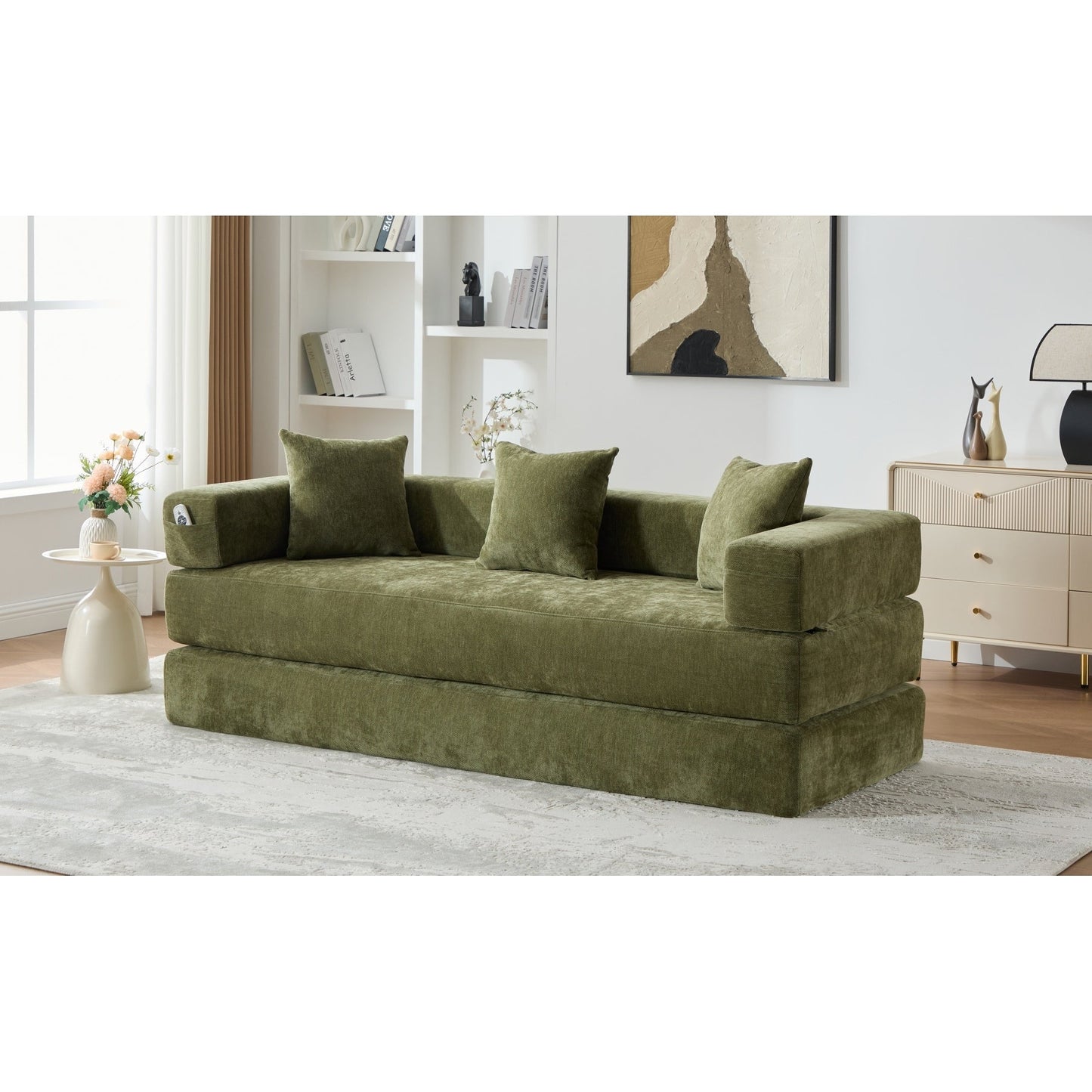 HOMEFUN Canapé-lit convertible pliable en mousse à mémoire de forme avec coussins et revêtement en chenille pour le salon