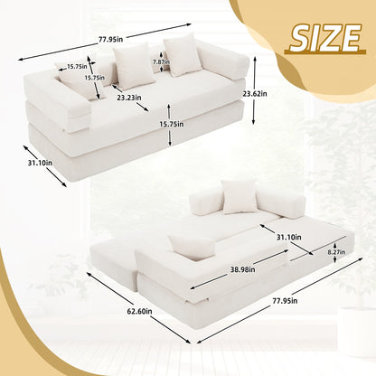 HOMEFUN Canapé-lit convertible pliable en mousse à mémoire de forme avec coussins et revêtement en chenille pour le salon