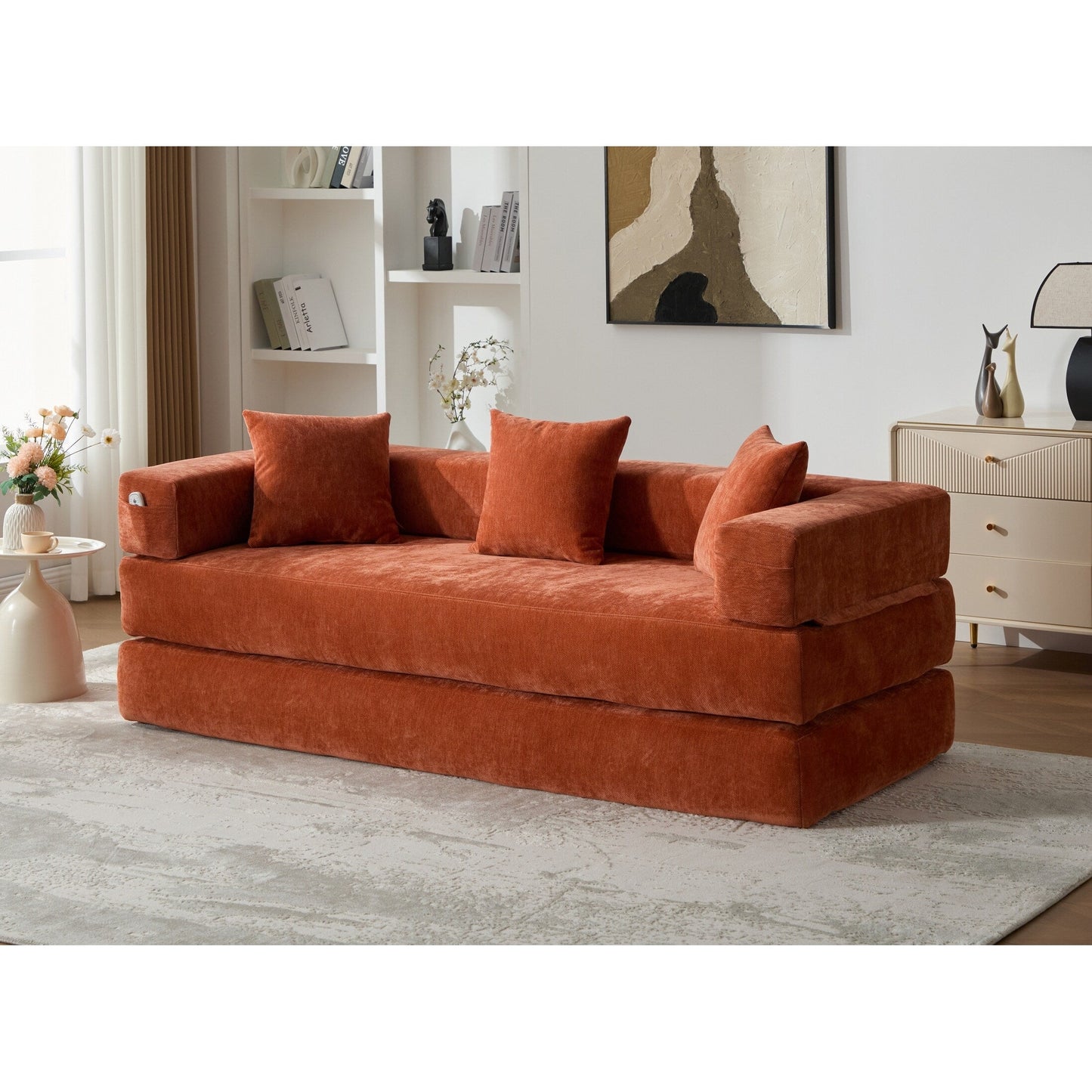 HOMEFUN Canapé-lit convertible pliable en mousse à mémoire de forme avec coussins et revêtement en chenille pour le salon