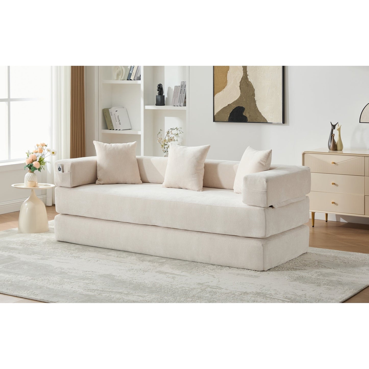 HOMEFUN Canapé-lit convertible pliable en mousse à mémoire de forme avec coussins et revêtement en chenille pour le salon