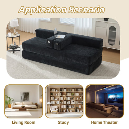 HOMEFUN Canapé-lit convertible pliable en mousse à mémoire de forme avec coussins et revêtement en chenille pour le salon