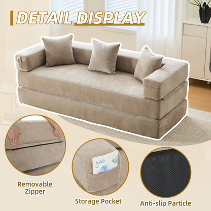 HOMEFUN Canapé-lit convertible pliable en mousse à mémoire de forme avec coussins et revêtement en chenille pour le salon