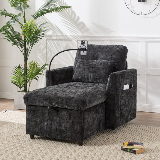 Fauteuil de loisirs simple rembourré en chenille HOMEFUN avec rangement et support pour téléphone