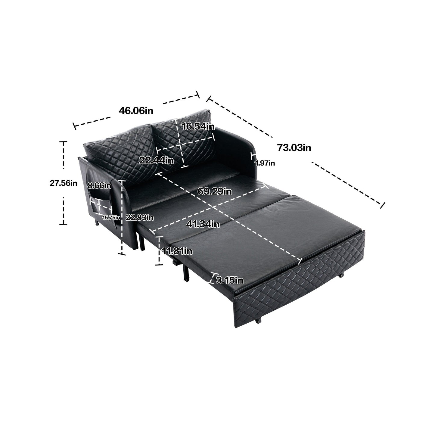 Canapé-lit convertible en lin/PU avec rangement et tête de lit HOMEFUN