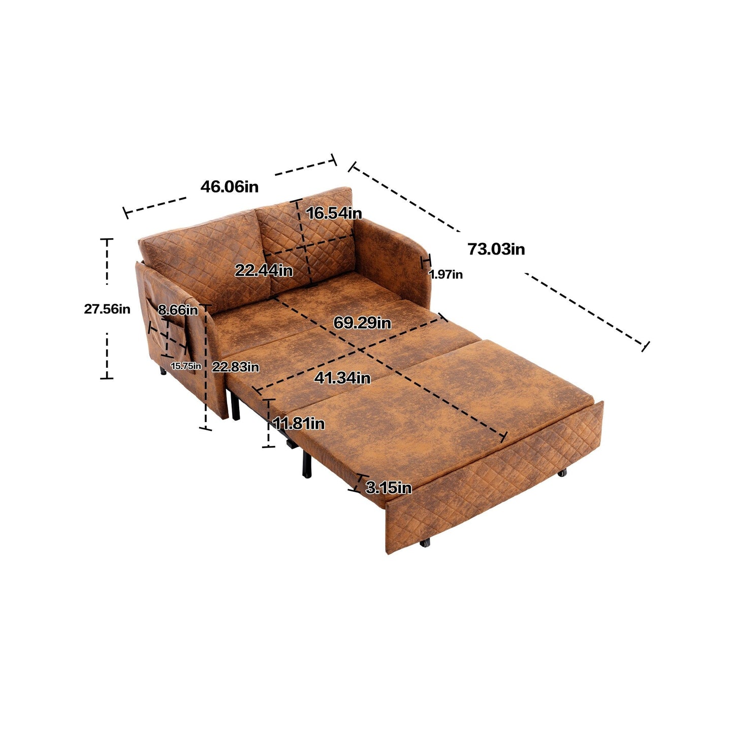 Canapé-lit convertible en lin/PU avec rangement et tête de lit HOMEFUN