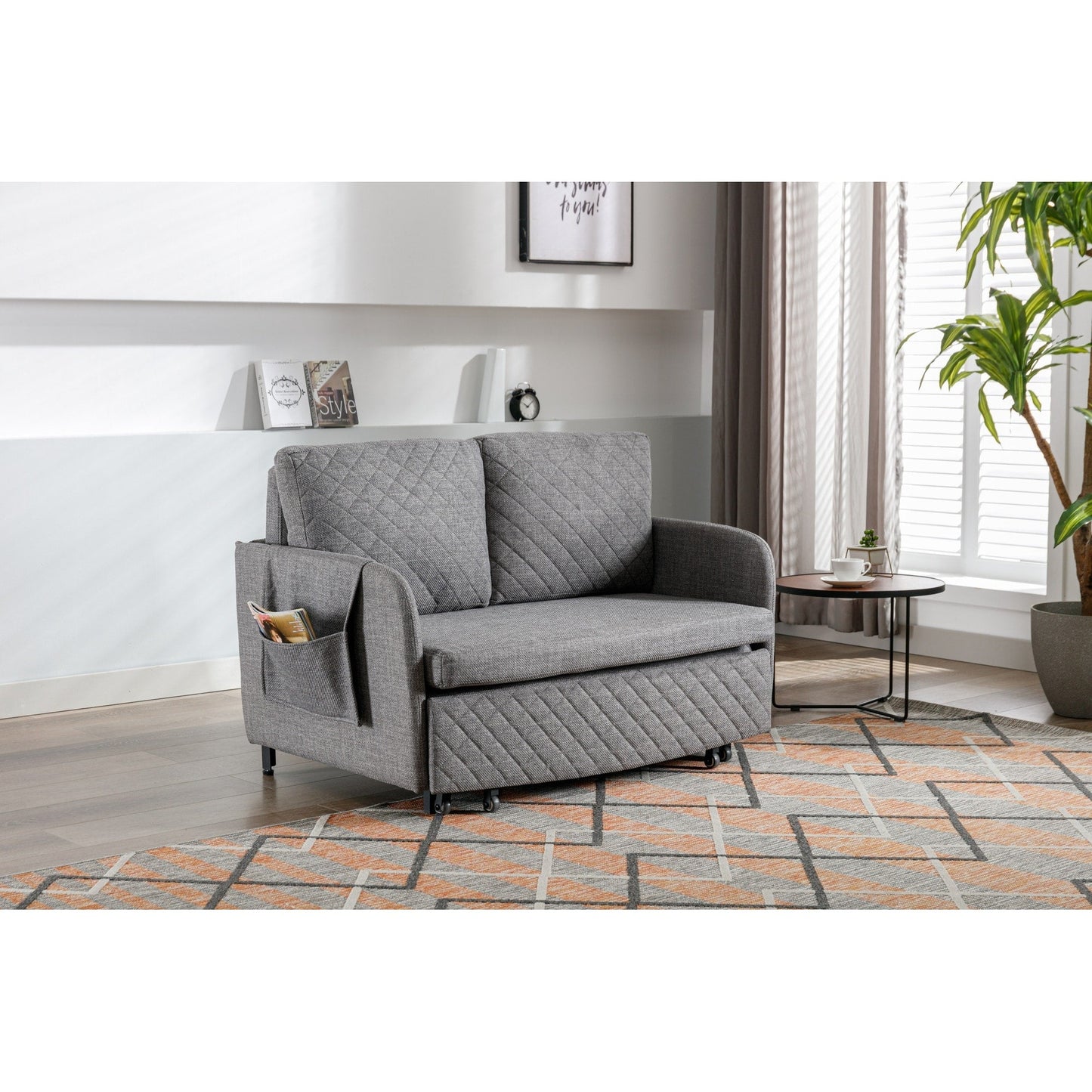 Canapé-lit convertible en lin/PU avec rangement et tête de lit HOMEFUN