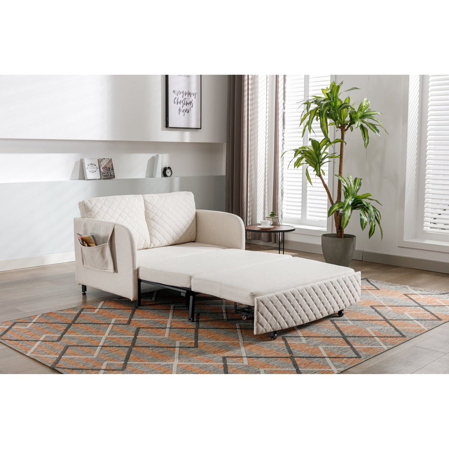 Canapé-lit convertible en lin/PU avec rangement et tête de lit HOMEFUN