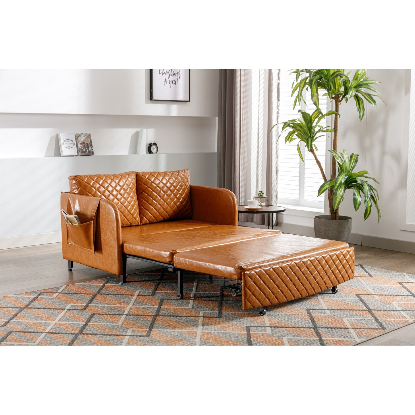 Canapé-lit convertible en lin/PU avec rangement et tête de lit HOMEFUN