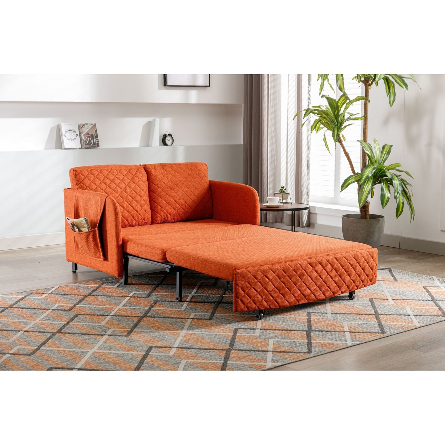 Canapé-lit convertible en lin/PU avec rangement et tête de lit HOMEFUN