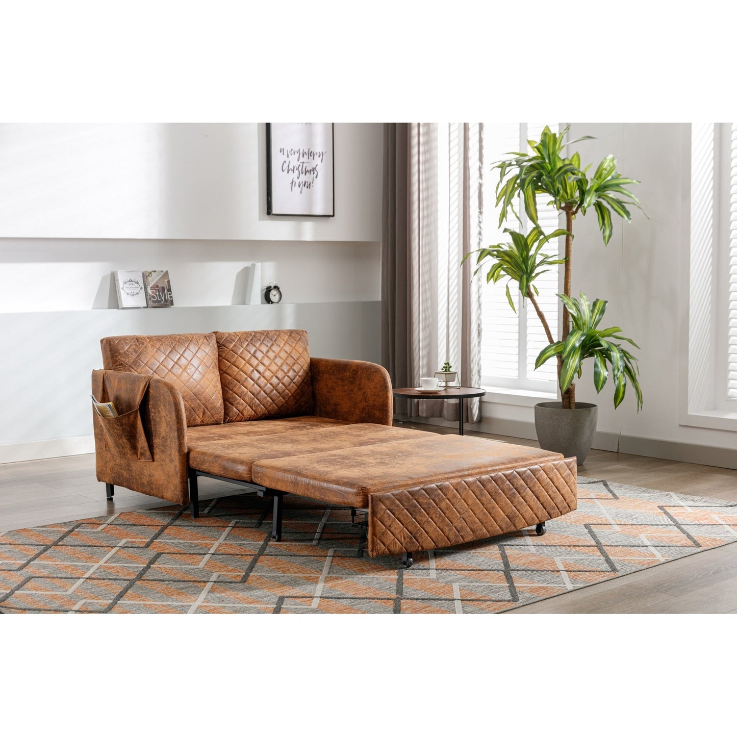 Canapé-lit convertible en lin/PU avec rangement et tête de lit HOMEFUN