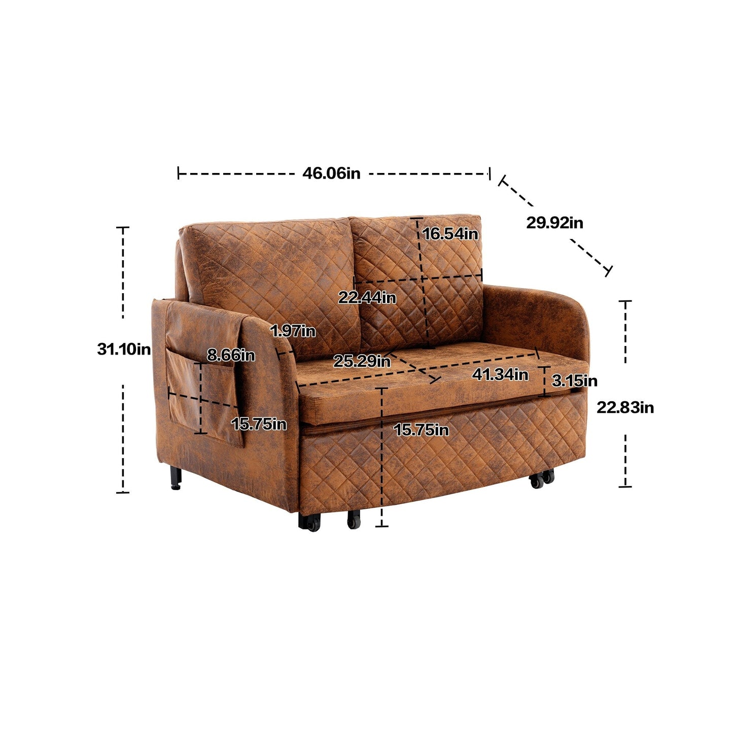 Canapé-lit convertible en lin/PU avec rangement et tête de lit HOMEFUN