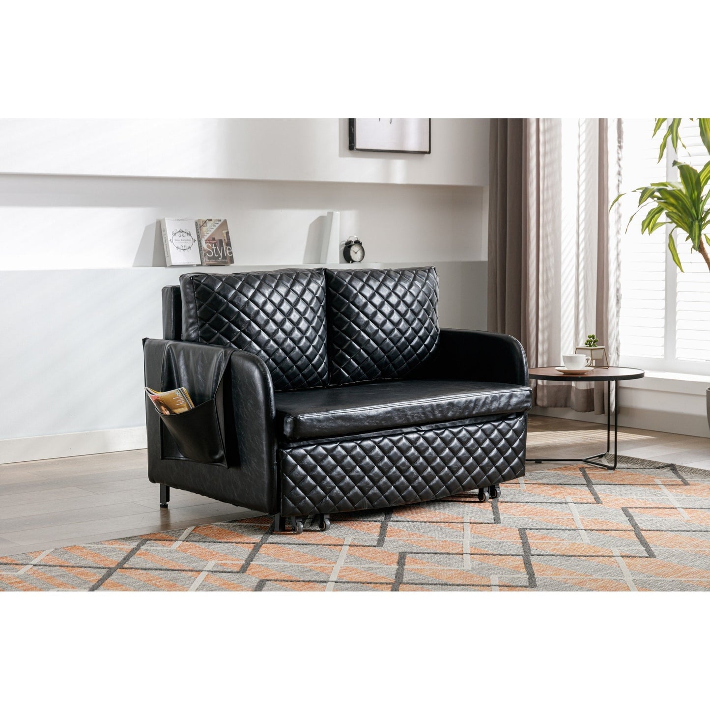 Canapé-lit convertible en lin/PU avec rangement et tête de lit HOMEFUN