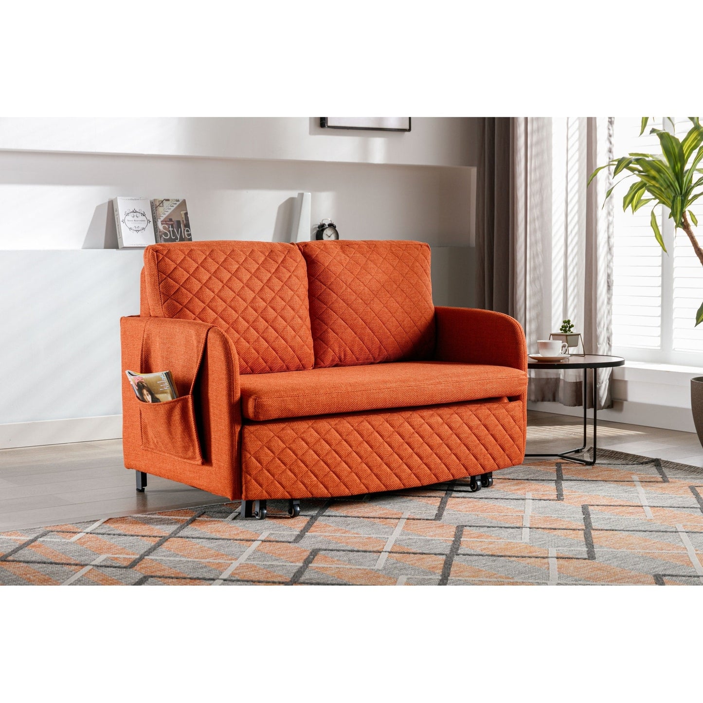 Canapé-lit convertible en lin/PU avec rangement et tête de lit HOMEFUN