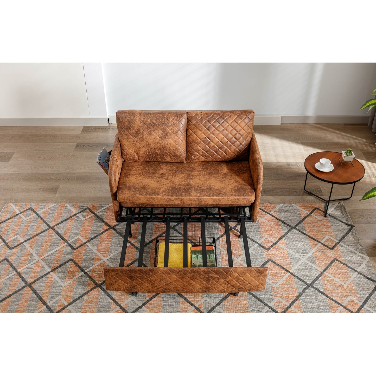 Canapé-lit convertible en lin/PU avec rangement et tête de lit HOMEFUN