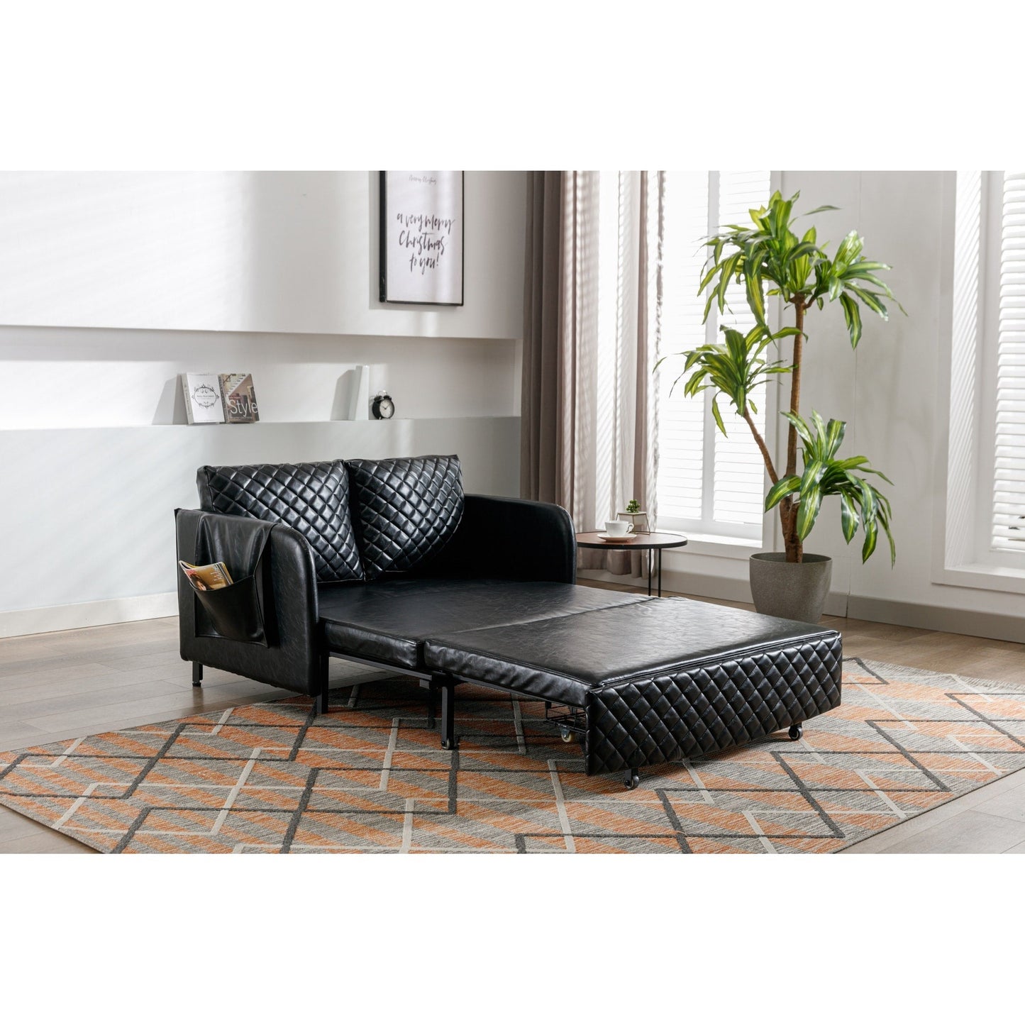 Canapé-lit convertible en lin/PU avec rangement et tête de lit HOMEFUN