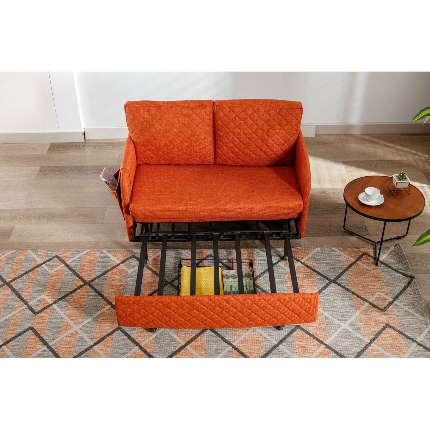 Canapé-lit convertible en lin/PU avec rangement et tête de lit HOMEFUN