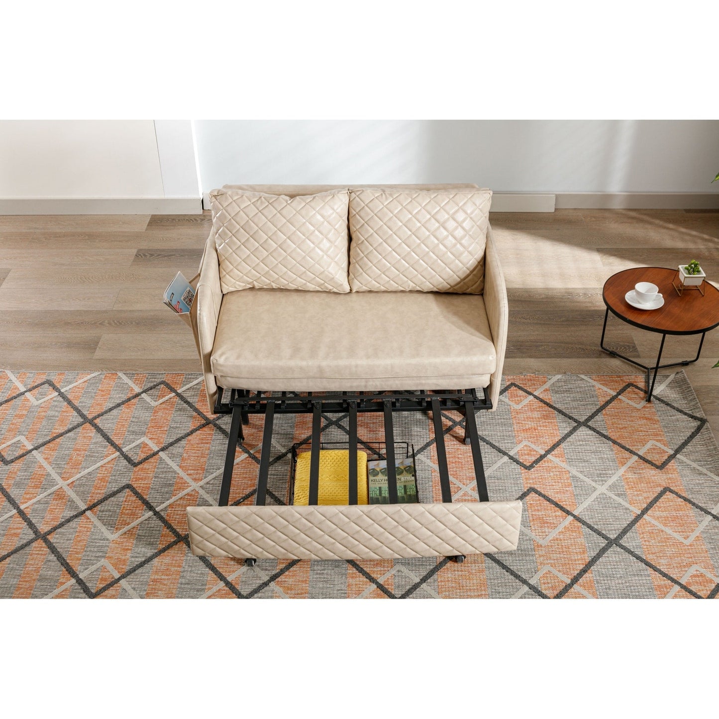 Canapé-lit convertible en lin/PU avec rangement et tête de lit HOMEFUN