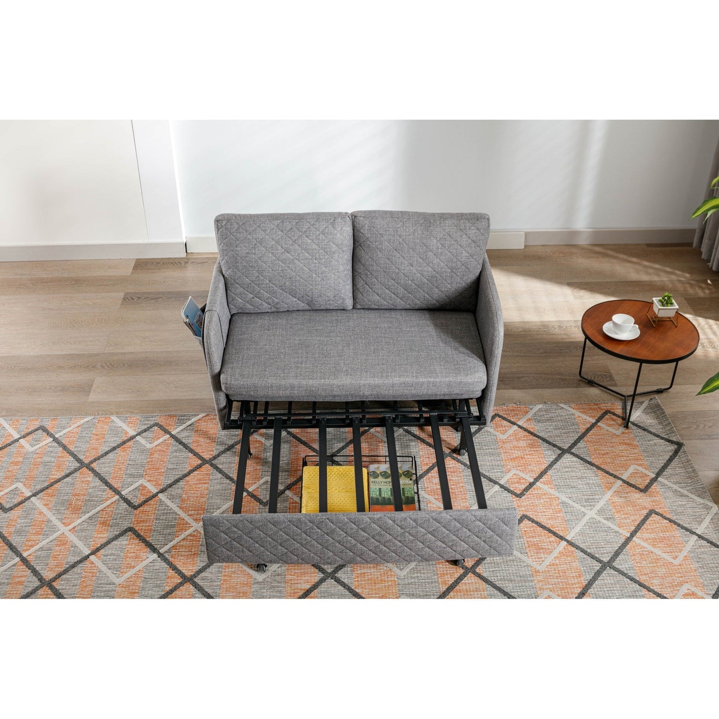 Canapé-lit convertible en lin/PU avec rangement et tête de lit HOMEFUN