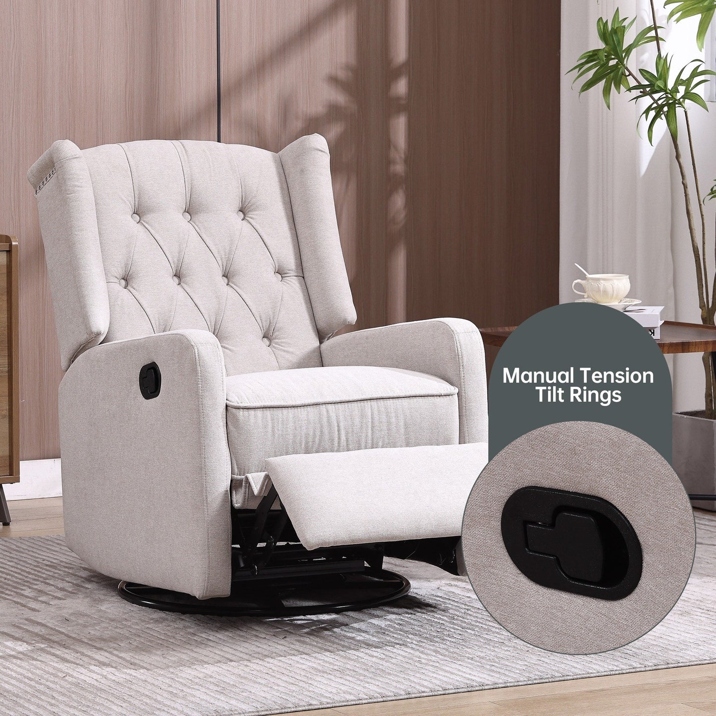 Fauteuil inclinable pivotant à 360 degrés rembourré HOMEFUN pour chambre à coucher et salon