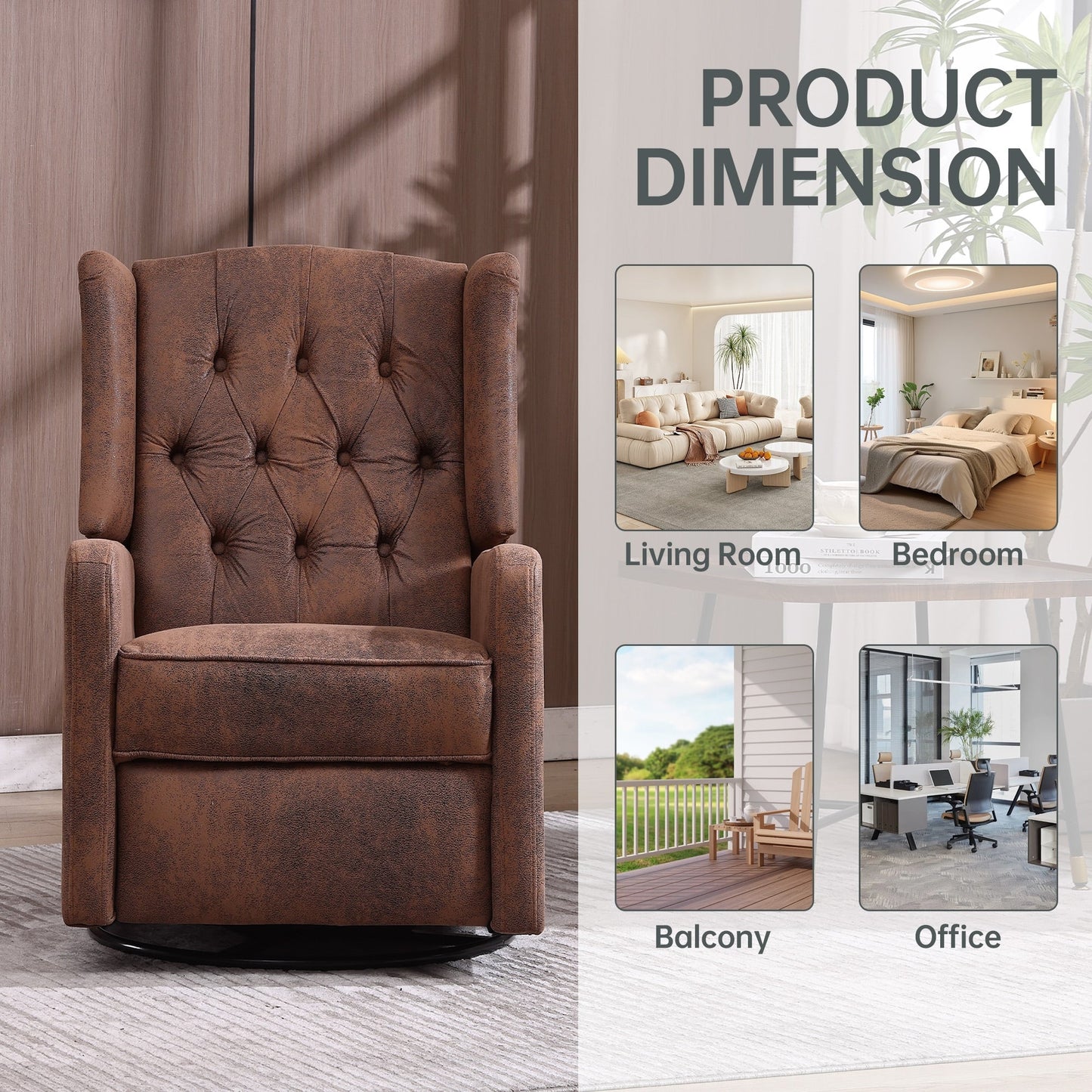 Fauteuil inclinable pivotant à 360 degrés rembourré HOMEFUN pour chambre à coucher et salon