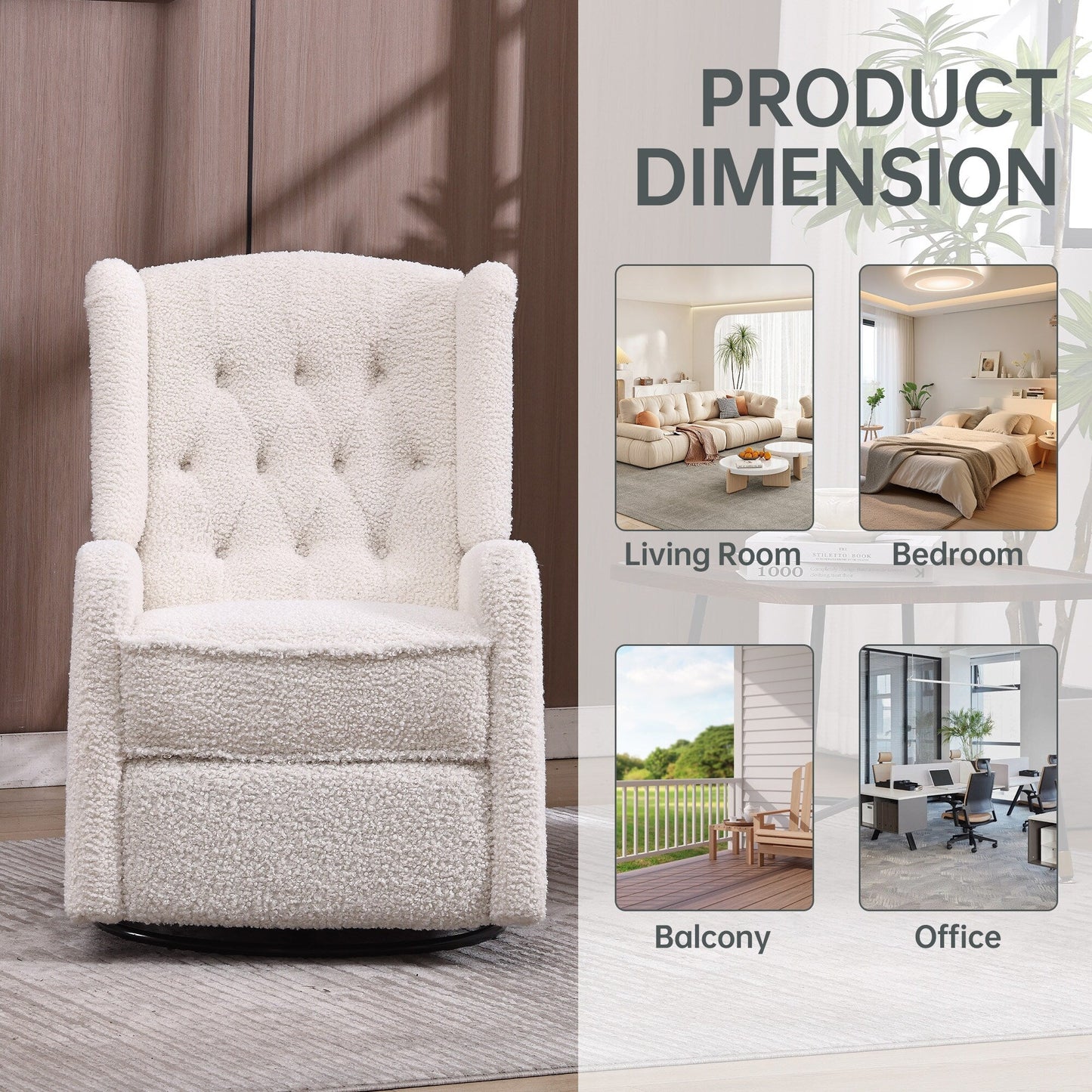 Fauteuil inclinable pivotant à 360 degrés rembourré HOMEFUN pour chambre à coucher et salon