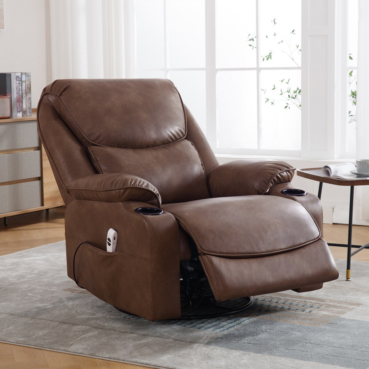 Fauteuil inclinable pivotant et électrique HOMYKA en similicuir de 87 cm de large avec port USB