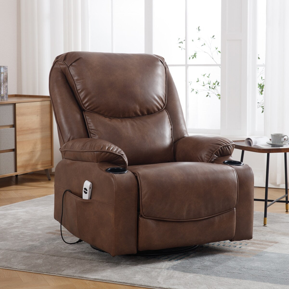 Fauteuil inclinable pivotant et électrique HOMYKA en similicuir de 87 cm de large avec port USB