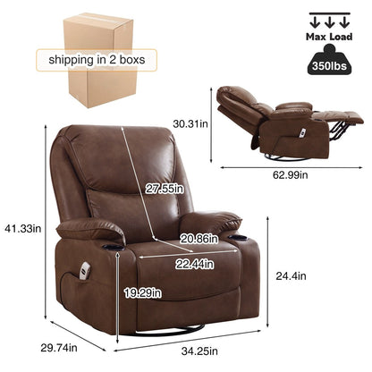 Fauteuil inclinable pivotant et électrique HOMYKA en similicuir de 87 cm de large avec port USB