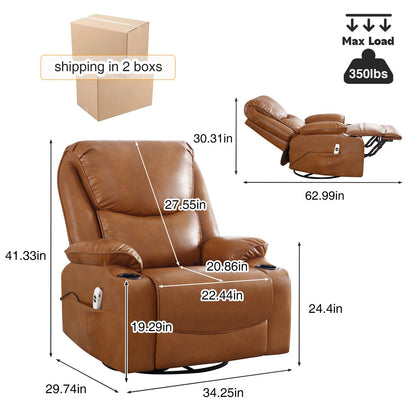 Fauteuil inclinable pivotant et électrique HOMYKA en similicuir de 87 cm de large avec port USB