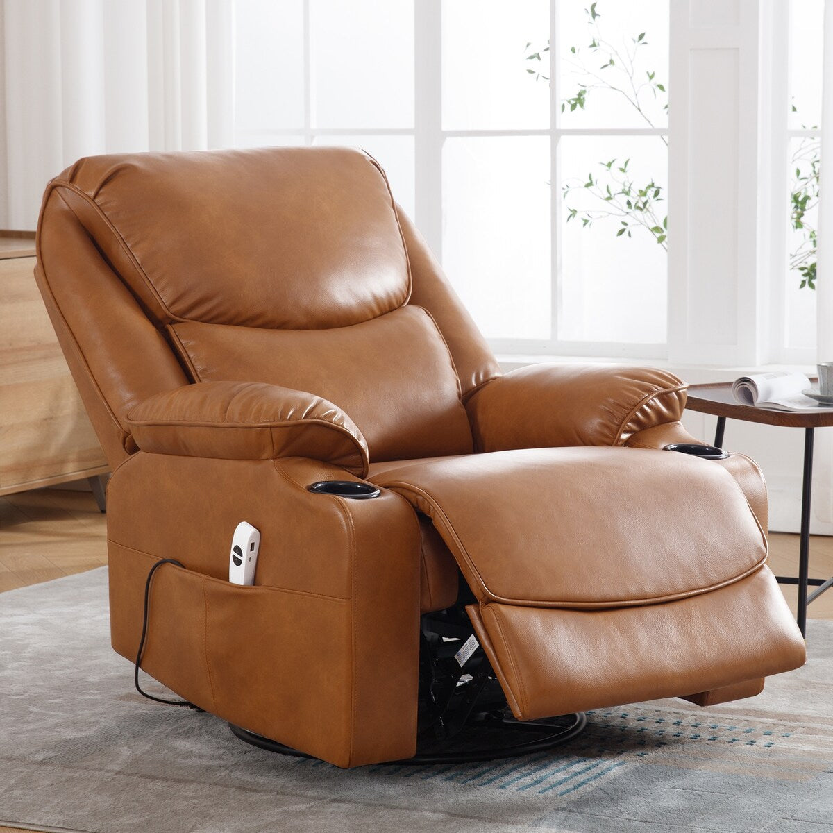 Fauteuil inclinable pivotant et électrique HOMYKA en similicuir de 87 cm de large avec port USB